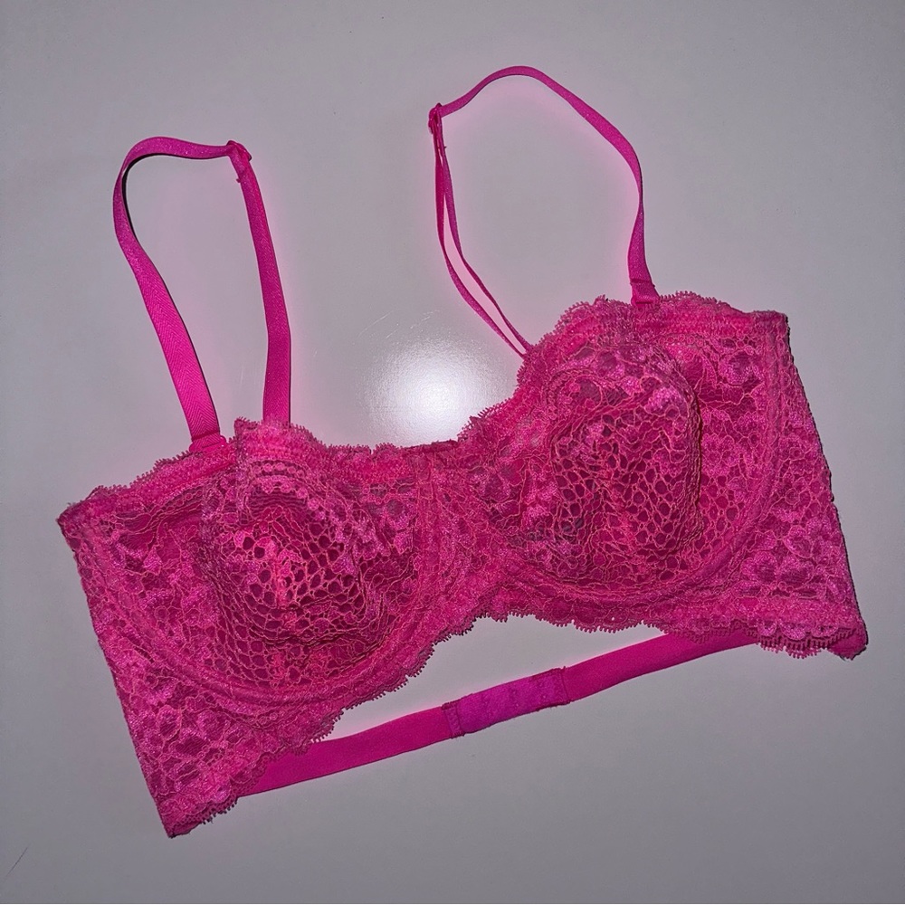 Intimately Free People Neon Pink Lace Underwire Bra Size 34D Like New! - Picture 1 of 9